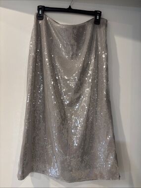 Silver Sequin Midi Skirt